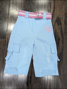 5/$35 NWOT Cargo Pants 24M Blue Butterfly Belt Elastic Waist